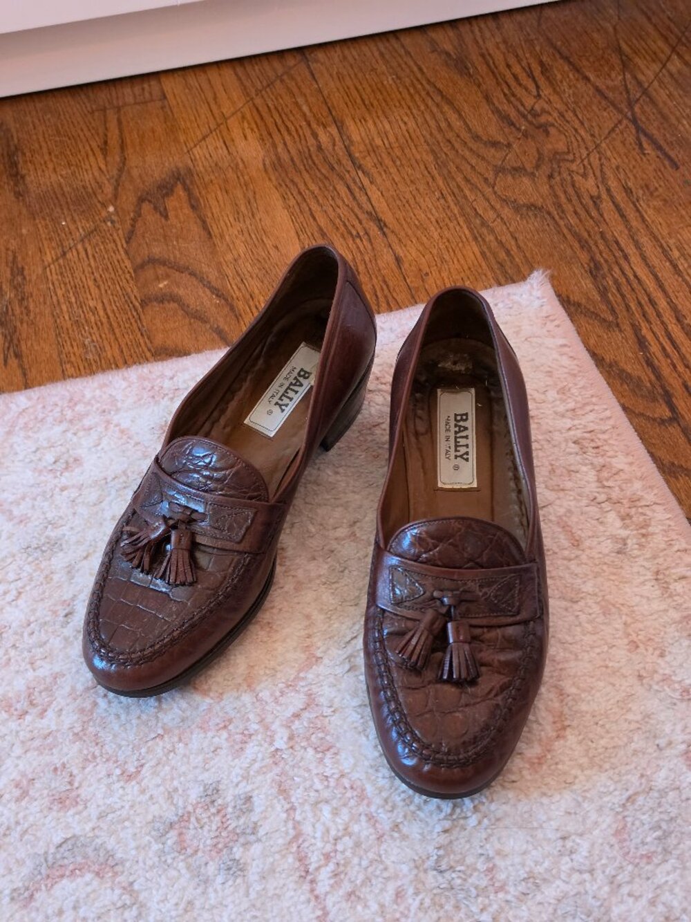 Vintage Brown Leather Bally Made in Italy Tassel Heeled Loafers